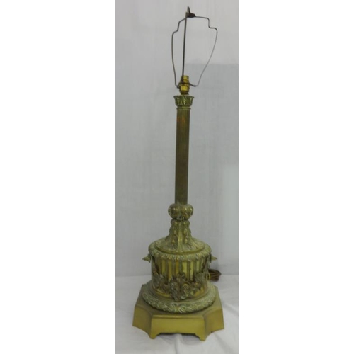 270 - Large Ormolu Lamp Base with re-entrant cornered square base, fluted drum column with leaf & berry bo... 