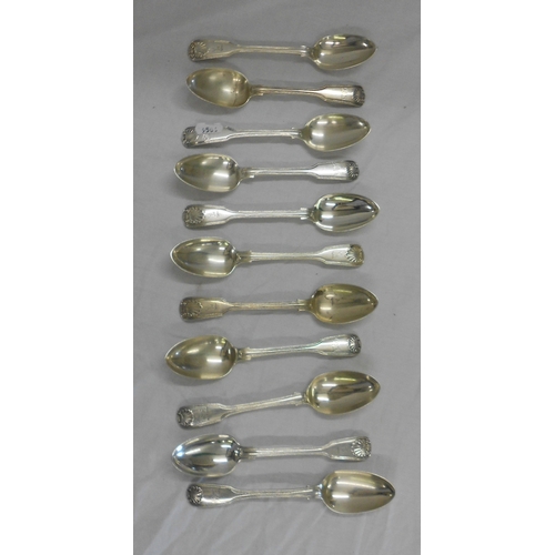 240 - Silver Fiddle Thread & Shell Dessert Spoons, 5 London 1860, 3 William Ely, London 1930 3 Maker MC Lo... 