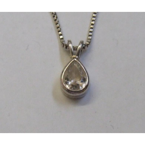 208 - 18ct. White Gold Necklace set pear shaped diamond pendant