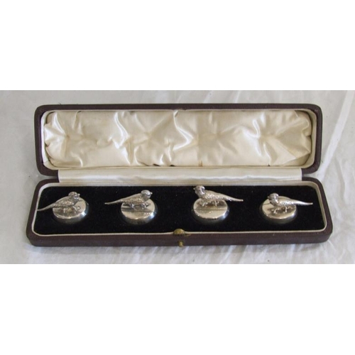 233 - 2 Sets of 4 Silver Game Bird Menu Holders, maker Samson Morden, 4 x Chester & 4 x London, in Mappin ... 