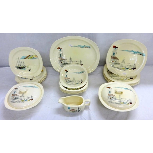 247 - Part Midwinter Riviera Pattern Dinner Service by Hugh Casson: 2 covered vegetable dishes, 14 oval pl... 