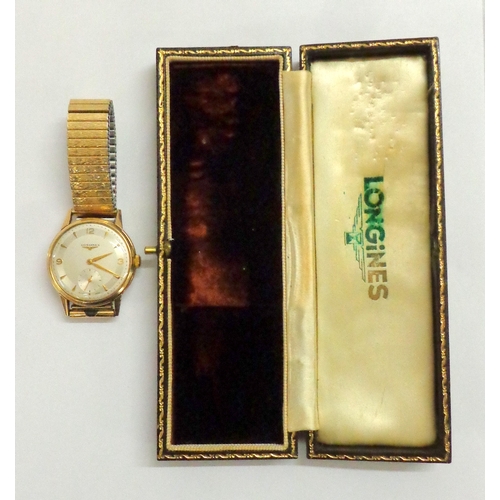 209 - 9ct Gold Transitional Baume Longines Gents Wristwatch 9ct gold case, white dial with gilt baton & qu... 