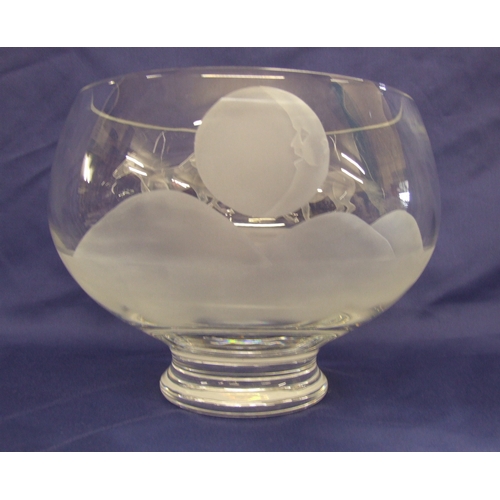 212 - Large Waterford Crystal Circular Footed Bowl engraved with horse racing across terrain, reverse with... 