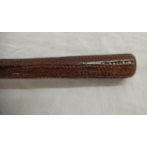 245 - C19th Fijian War Club, circular shaft engraved with wiggle work knop & ribbed carved decoration