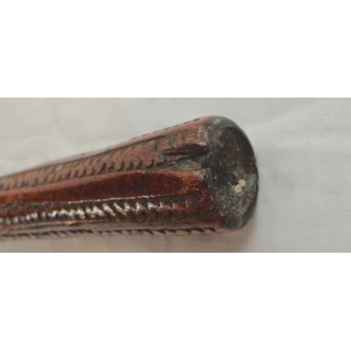 245 - C19th Fijian War Club, circular shaft engraved with wiggle work knop & ribbed carved decoration