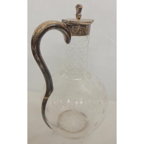 256 - C19th Victorian Silver & Cut Glass Claret Jug, with hollow handle encasing star cut base, globular b... 