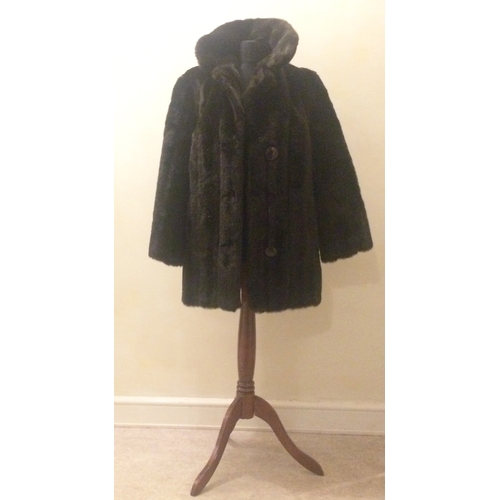 505 - Ladies Vintage Short Black Faux Fur Coat by English Lady, button fastening size 14, approx. 38 long