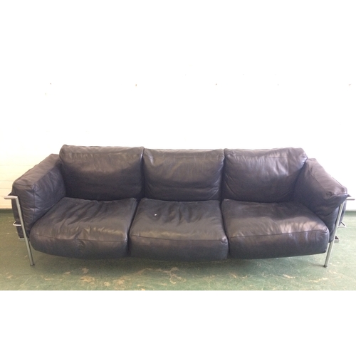 1 - Le Corbusier Style Chrome & Black Leather Large 4 seater settee/sofa with spun base