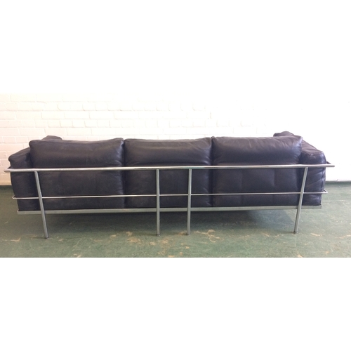 1 - Le Corbusier Style Chrome & Black Leather Large 4 seater settee/sofa with spun base