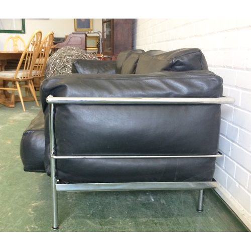 1 - Le Corbusier Style Chrome & Black Leather Large 4 seater settee/sofa with spun base