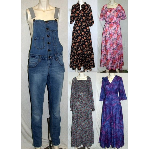 514 - Ladies Vintage 70s Dresses incl. pink/purple labelled CH Modell, black floral cotton labelled size 4... 