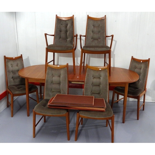 33 - Set 6 Teak High Backed Dining Chairs with deep buttoned back panels, on circular tapering supports &... 