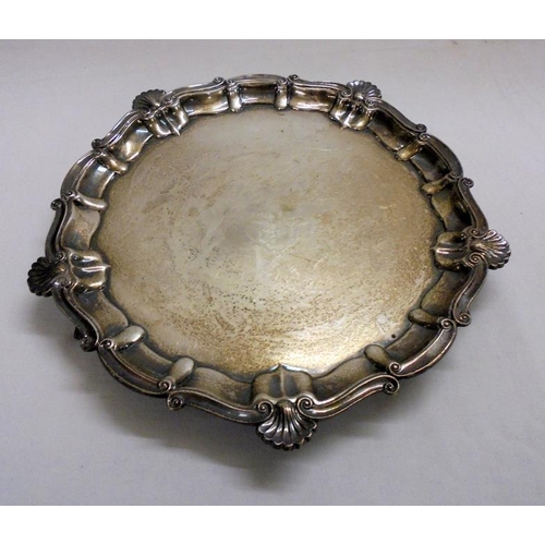 251 - Chippendale Style Silver Salver with c-scroll & shell border on 3 lappet supports, maker SWS&Co. Lon... 