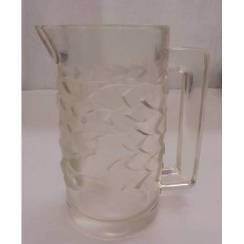 252 - Circa 1925 Lalique Bahia Clear Glass Water Jug with scale decoration, D shaped handle, etched R. LAL... 