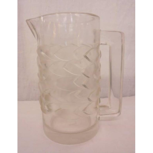 252 - Circa 1925 Lalique Bahia Clear Glass Water Jug with scale decoration, D shaped handle, etched R. LAL... 