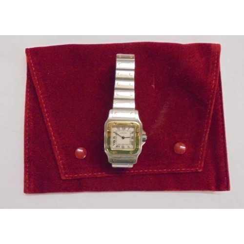 253 - Ladies Cartier Wristwatch No. 33234303CD, square dial with rounded corners, Roman numerals, blued ha... 