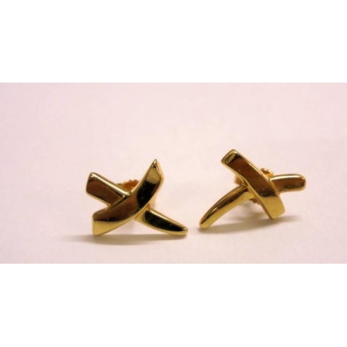 256 - Pair 18ct Gold 'X' Earrings marked Tiffany & Co.