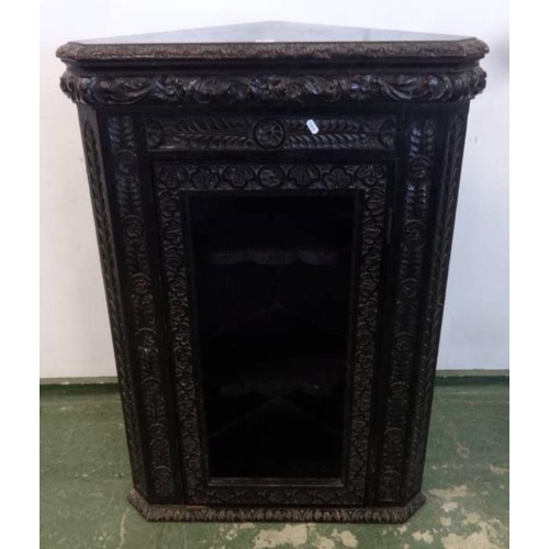 41 - Corner Cabinet with glazed door (no glass) extensively carved details, stiles with flower head & rib... 