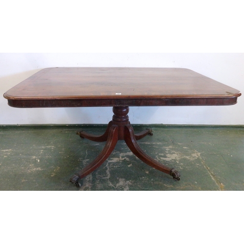 35 - Early C19th Rectangular Snap Top Breakfast Table with rounded corners, on bold turned centre column ... 