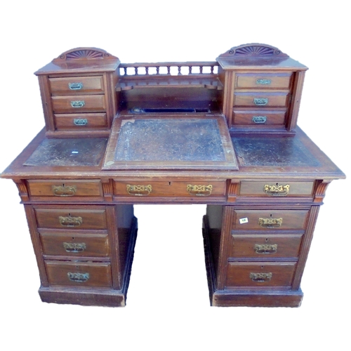 10 - C19th Mahogany Pedestal Desk with 2 pedestals, each with nest of 3 graduated drawers with moulded fr... 