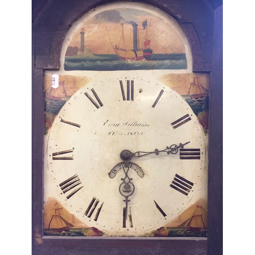 151 - 30-Hour Oak Case Painted Longcase Clock dial marked Evan Williams Tregestle,  painted half dial with... 