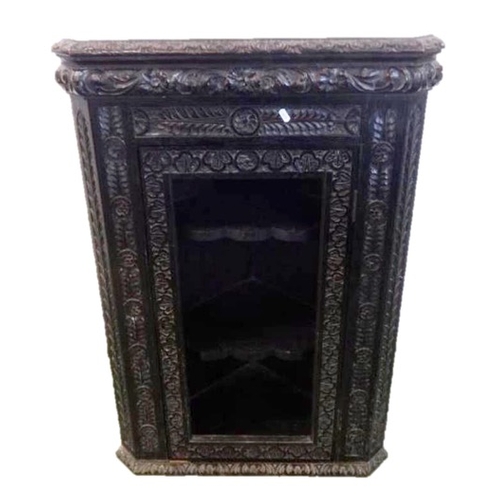 41 - Corner Cabinet with glazed door (no glass) extensively carved details, stiles with flower head & rib... 