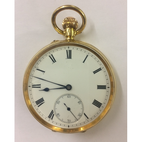 322 - 18ct Gold Gents Open Faced Pocket Watch, top wind, white enamelled dial with Roman numerals, seconda... 