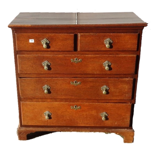 14 - C18th Georgian Oak Chest of Drawers, 2 Short & 3 Long Graduated Drawers with later brass tassel hand... 