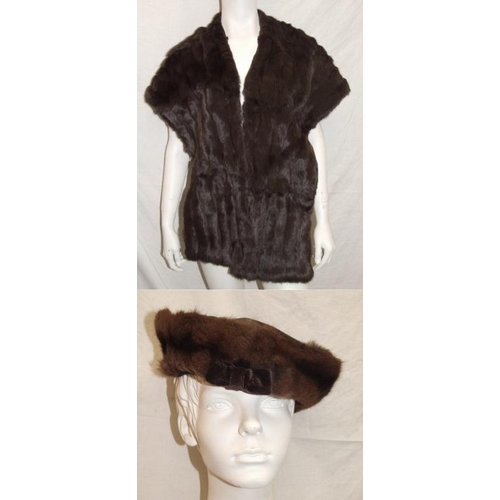 515 - Mink Stole labelled Weald Furriers & Natural Fur Brimmed Hat with silk lining (2)