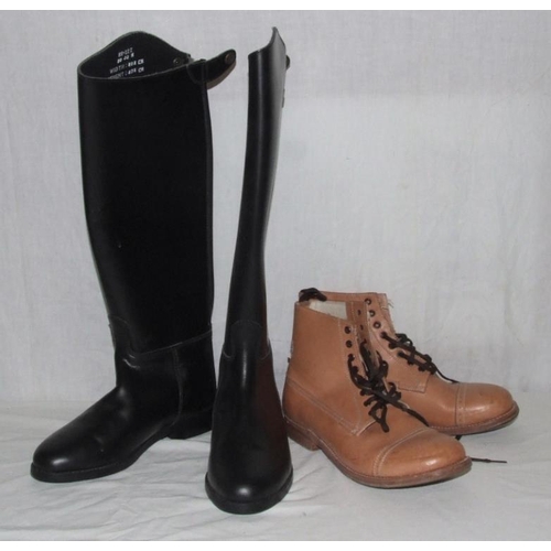 516 - Pair Mens Rhinegold Olympic Black Leather Riding Boots Size 10/44 as new & Pair Light Tan Leather Bo... 