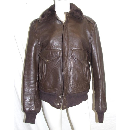 525 - Mens Brown Leather Bomber Style Jacket labelled Air Force Flight Jacket A2, size 36