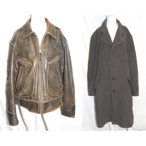 527 - WRV Chevignon Brown Leather Jacket size XL & Armani Jeans Brown Wool Coat size 44 (2)