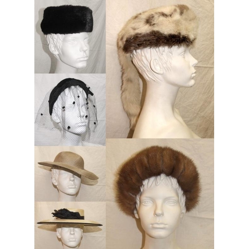 529 - Vintage Hats incl. Right Impressions Cream Sisal Formal Hat, Eastex Taupe Rami Hat, Black Velvet 40s... 