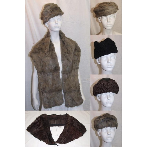 532 - Fur Clothing incl. Grey Coney Fur Stole with matching hat, 2 Grey Coney Fur Hats, 1 labelled Gales o... 