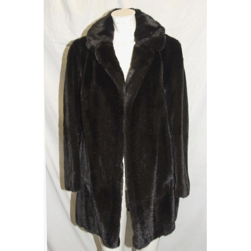 539 - Ladies Black Faux Fur 3/4 Length Coat labelled George Smith & Sons Liberty House Regent Street Londo... 