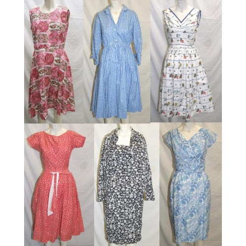 544 - Ladies Vintage Dresses incl. County Fashion pink sleeveless dress, Horrockses blue/white leaf print ... 