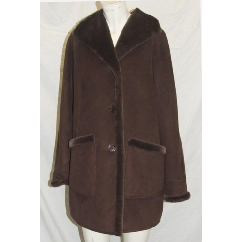 547 - Ladies Brown Viyella Faux Suede & Fur Brown Long Jacket, size small, as new condition