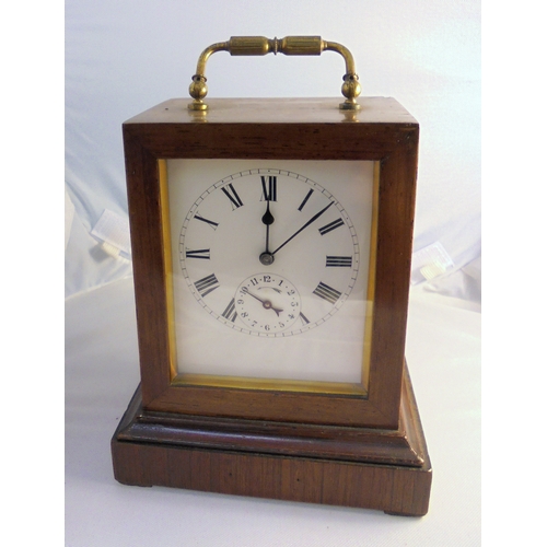 325 - Early C20th Rosewood Cased Carriage Clock with 8-day alarm, VAP Brevette & Co Movement, white enamel... 