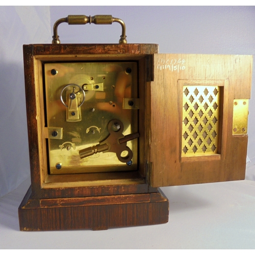 325 - Early C20th Rosewood Cased Carriage Clock with 8-day alarm, VAP Brevette & Co Movement, white enamel... 