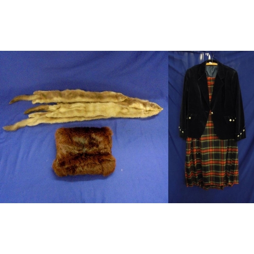 504 - Ladies Pine Marten? Fur Collar/Shawl, 4 full pelts, Dark Fur Muff & Ladies Highland Dress Dancing Co... 