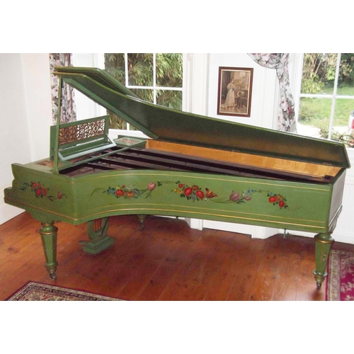 326 - Mid C19th Waldberg Berlin Grand Piano with green & floral painted case on tapered faceted supports