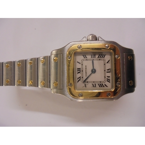 253 - Ladies Cartier Wristwatch No. 33234303CD, square dial with rounded corners, Roman numerals, blued ha... 