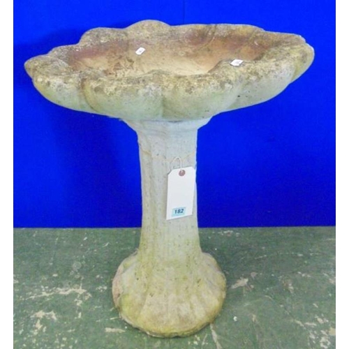 182 - Precast Concrete Garden Bird Bath with shell shaped bowl on fluted stem