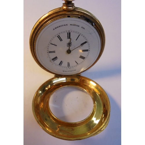 216 - American Clock Watch Co. Waltham 18ct Gold Cased Pocket Watch, top wind, white enamelled dial with R... 