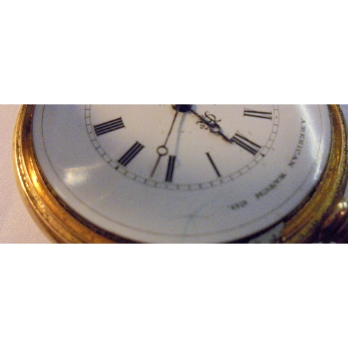 216 - American Clock Watch Co. Waltham 18ct Gold Cased Pocket Watch, top wind, white enamelled dial with R... 