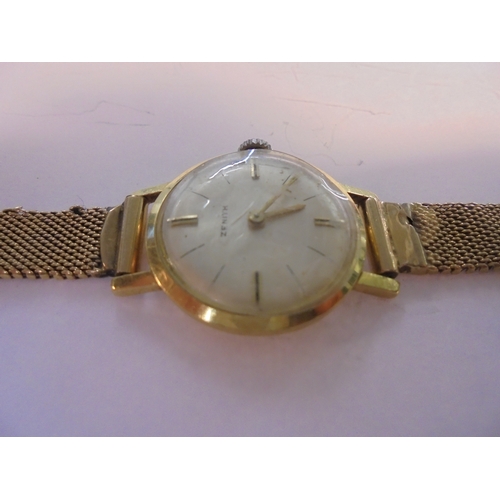 308 - Ladies 18ct Gold Zenith Wristwatch with 18ct gold, silvered dial with baton markers