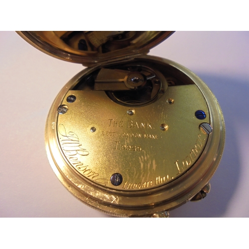 217 - Gents 18ct Benson Half Hunter Pocket Watch, top wind, full working condition, in original box