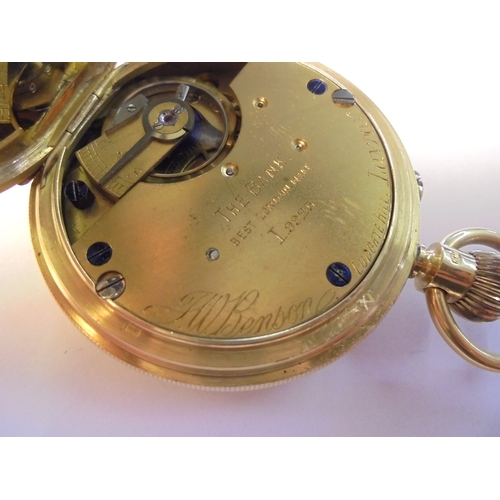 217 - Gents 18ct Benson Half Hunter Pocket Watch, top wind, full working condition, in original box