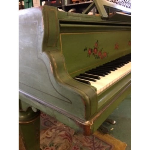 326 - Mid C19th Waldberg Berlin Grand Piano with green & floral painted case on tapered faceted supports