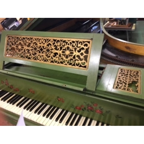 326 - Mid C19th Waldberg Berlin Grand Piano with green & floral painted case on tapered faceted supports